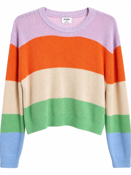 Cotton On Sweaters - Cotton On Lavender Orange Cream Green Blue Striped Crewneck Sweater